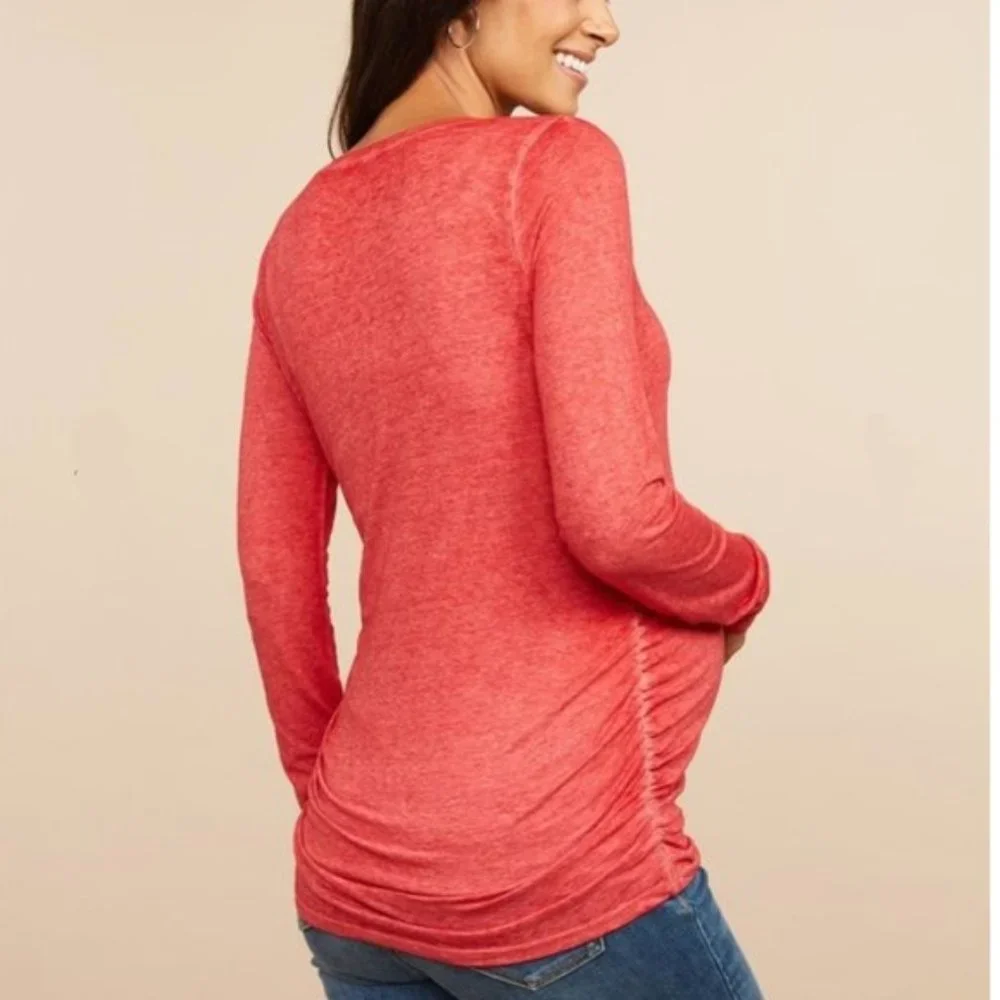 Motherhood Maternity Holiday Long Sleeve T-Shirt Red Large - Picture 2 of 8